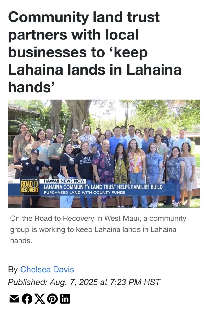 Lahaina land trust, wildfire donation