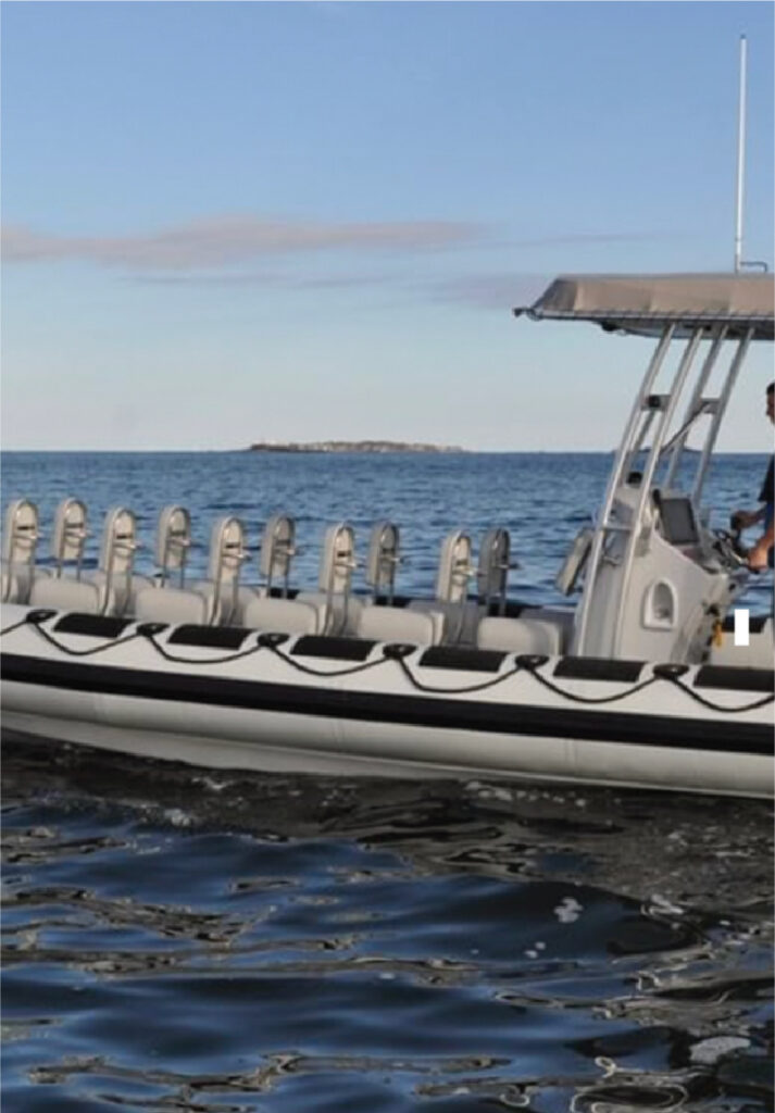 Naia 27-foot eco-raft vessel with saddle-style seating